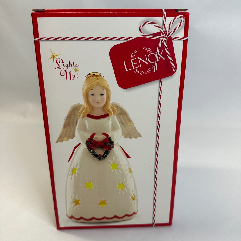 Lenox Merry & Light Lit Angel Figurine 8in Porcelain Christmas Decor Light Works